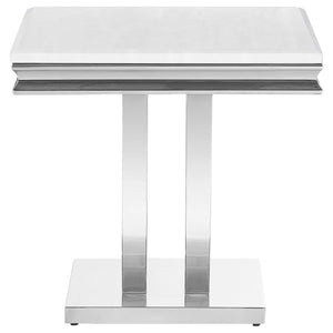 Mesa auxiliar Kerwin Square Stone Top, blanca y cromada