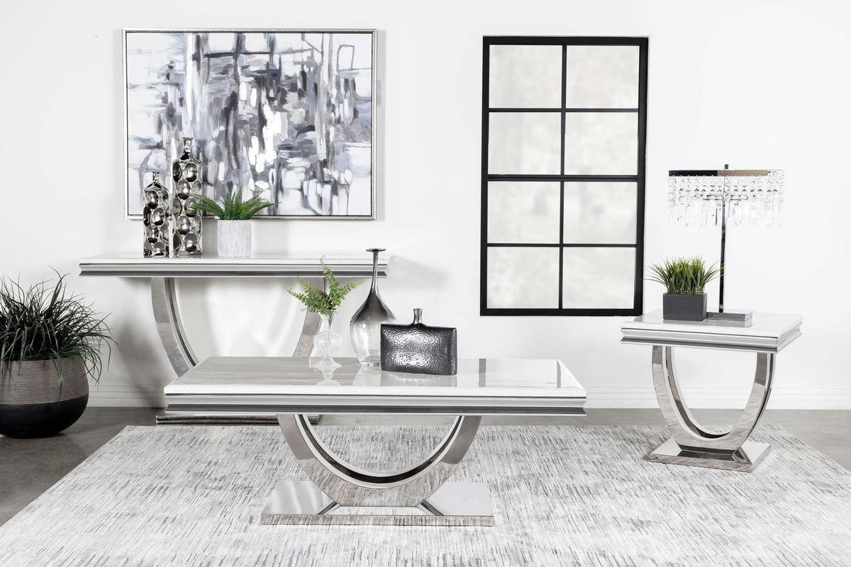 Mesa auxiliar Kerwin Square Stone Top, blanca y cromada