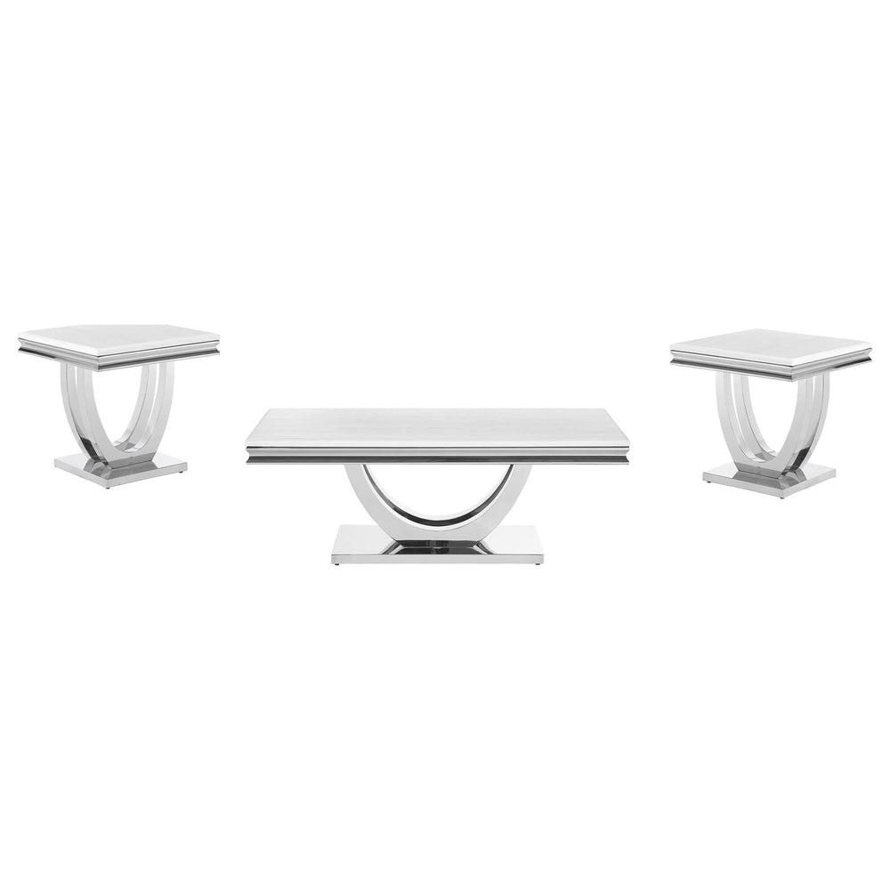 Juego de mesa de centro y auxiliar rectangular Kerwin de 3 piezas, cromado