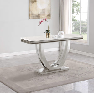 Mesa consola para sofá de entrada con base en U y cubierta de piedra Kerwin, cromada