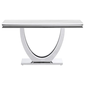 Mesa consola para sofá de entrada con base en U y cubierta de piedra Kerwin, cromada