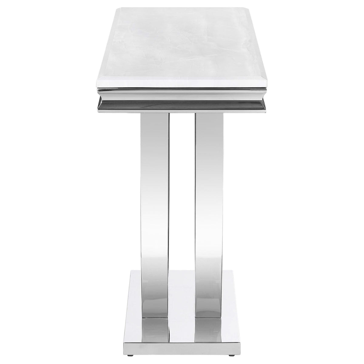 Mesa consola para sofá de entrada con base en U y cubierta de piedra Kerwin, cromada