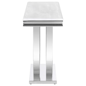 Mesa consola para sofá de entrada con base en U y cubierta de piedra Kerwin, cromada