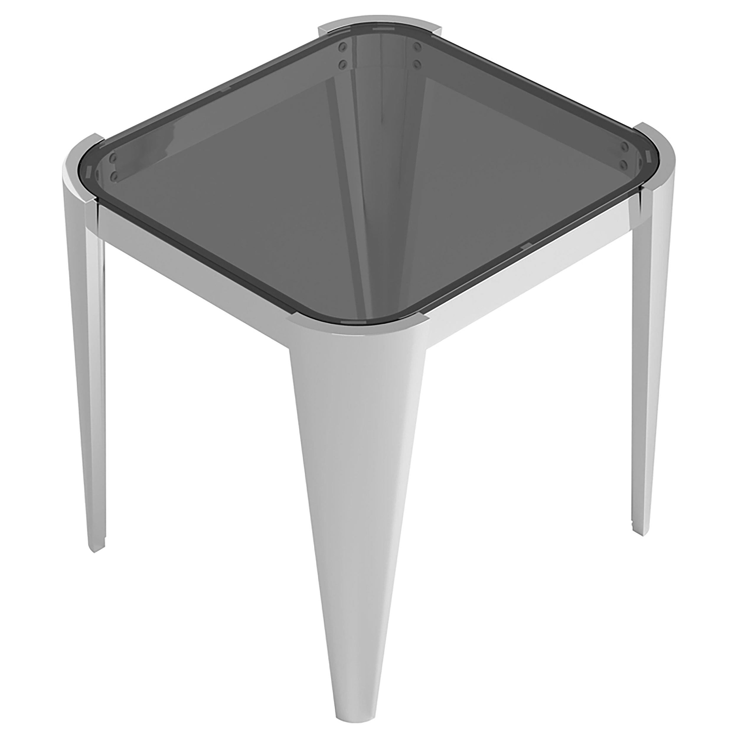 Square Smoked Glass Top Stainless Steel End Table Chrome