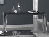 Mesa consola rectangular con tapa de cristal en color plateado y gris