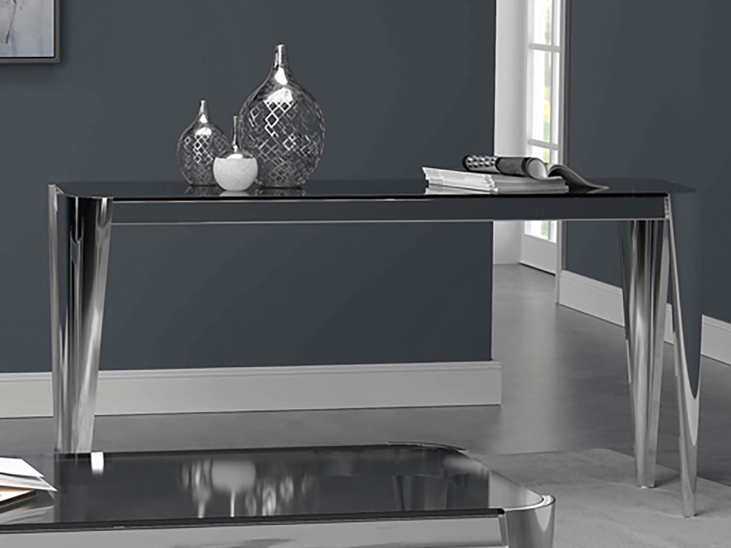Rectangle Glass Top Console Table Silver and Grey