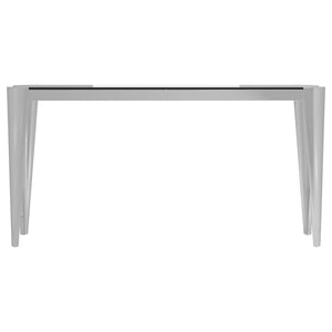 Mesa consola rectangular con tapa de cristal en color plateado y gris