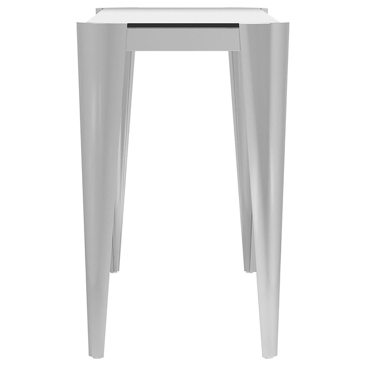 Mesa consola rectangular con tapa de cristal en color plateado y gris