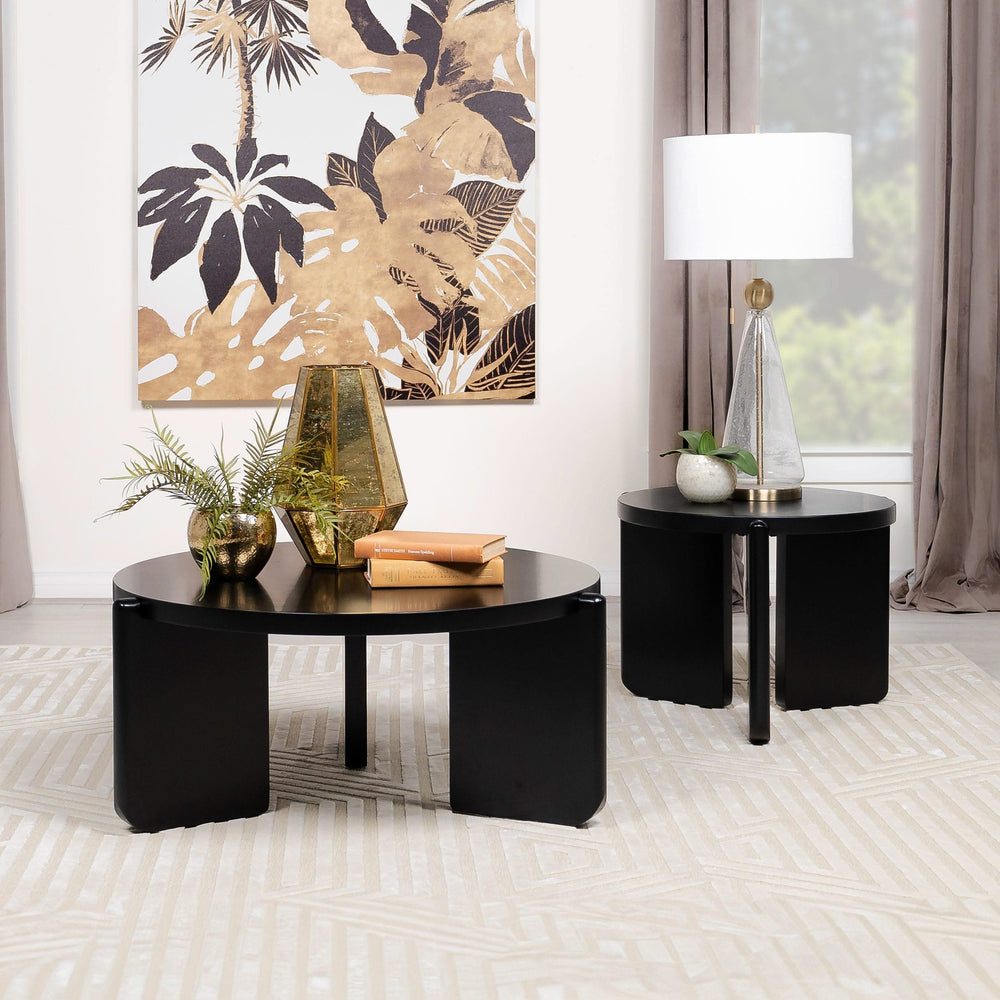 Mesa auxiliar redonda de madera maciza Cordova negra