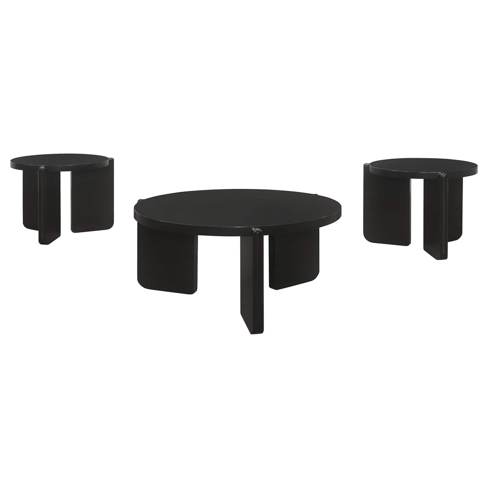 Juego de mesa de centro y auxiliar de madera maciza Cordova de 3 piezas, color negro