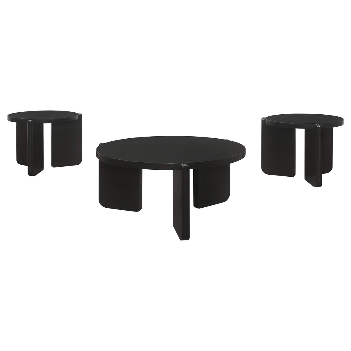 Juego de mesa de centro y auxiliar de madera maciza Cordova de 3 piezas, color negro