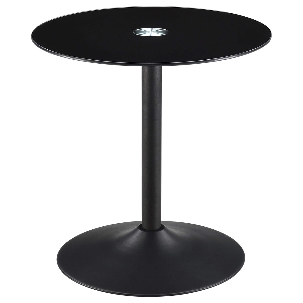 Mesa auxiliar redonda de metal Ganso con tablero de vidrio templado negro