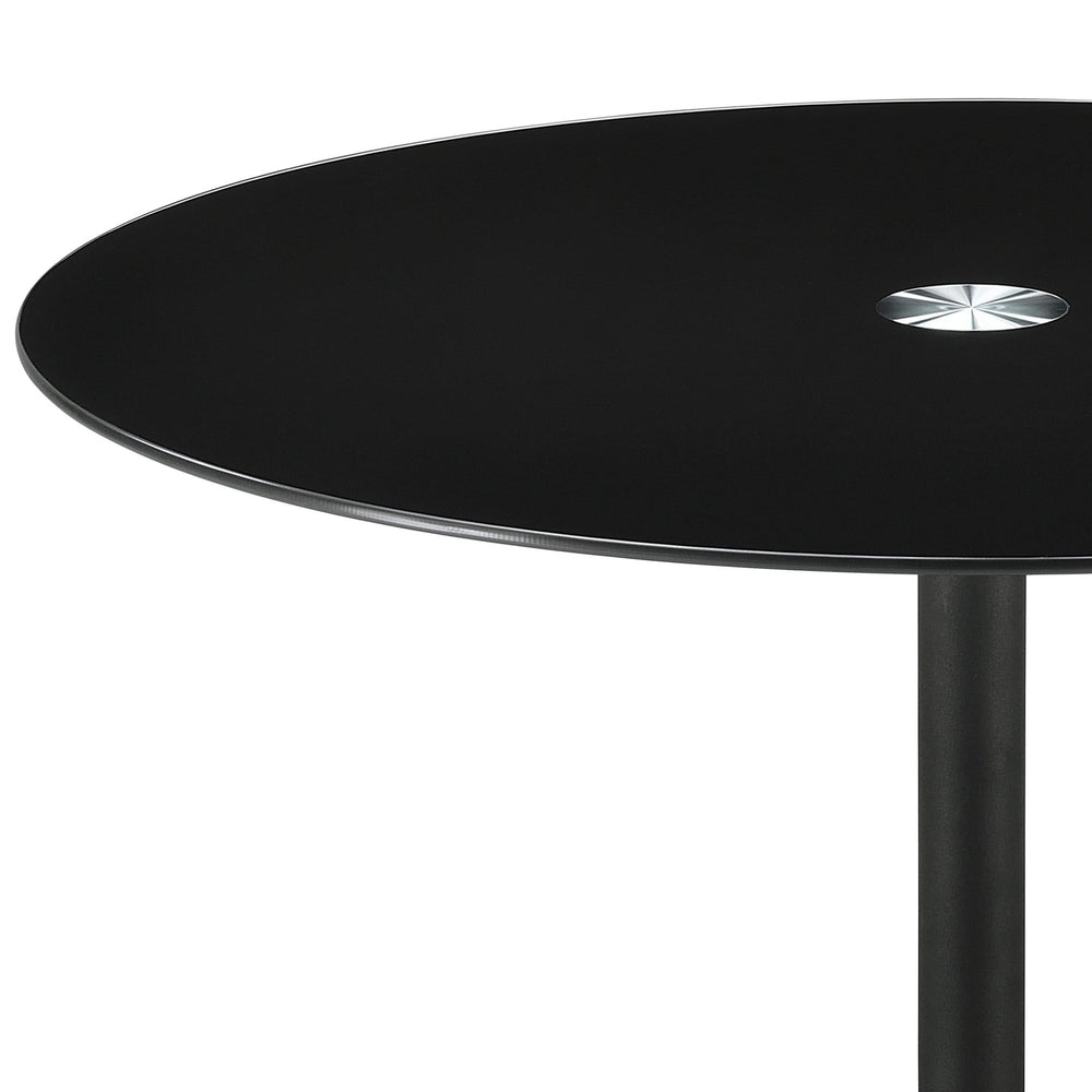 Mesa auxiliar redonda de metal Ganso con tablero de vidrio templado negro