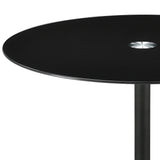 Mesa auxiliar redonda de metal Ganso con tablero de vidrio templado negro