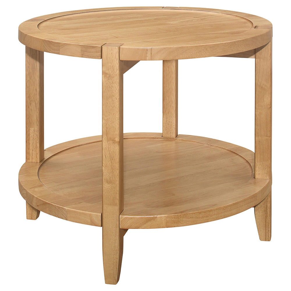 Mesa auxiliar redonda de madera maciza Camillo en color marrón arce
