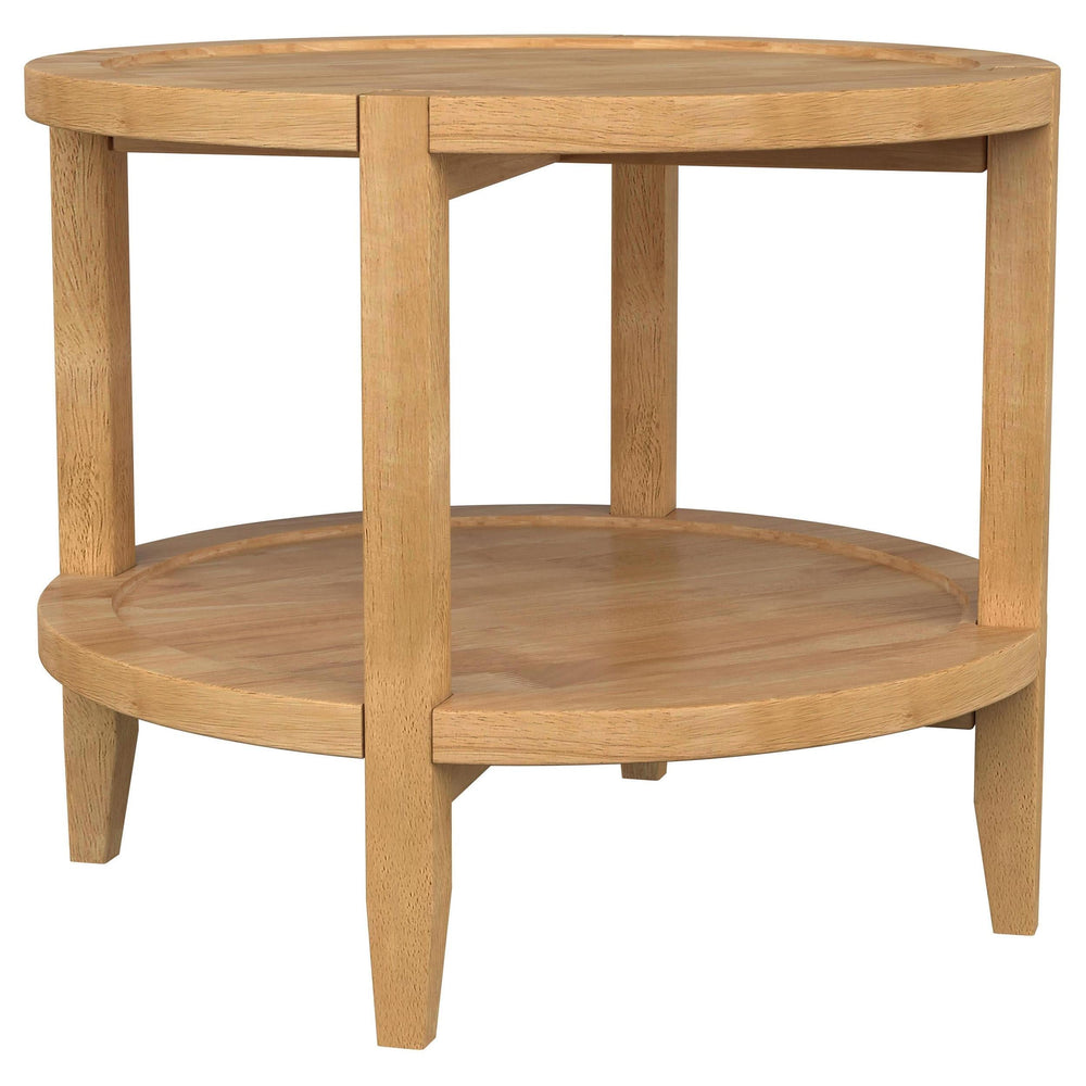 Mesa auxiliar redonda de madera maciza Camillo en color marrón arce