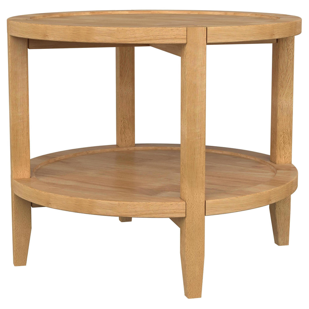 Mesa auxiliar redonda de madera maciza Camillo en color marrón arce