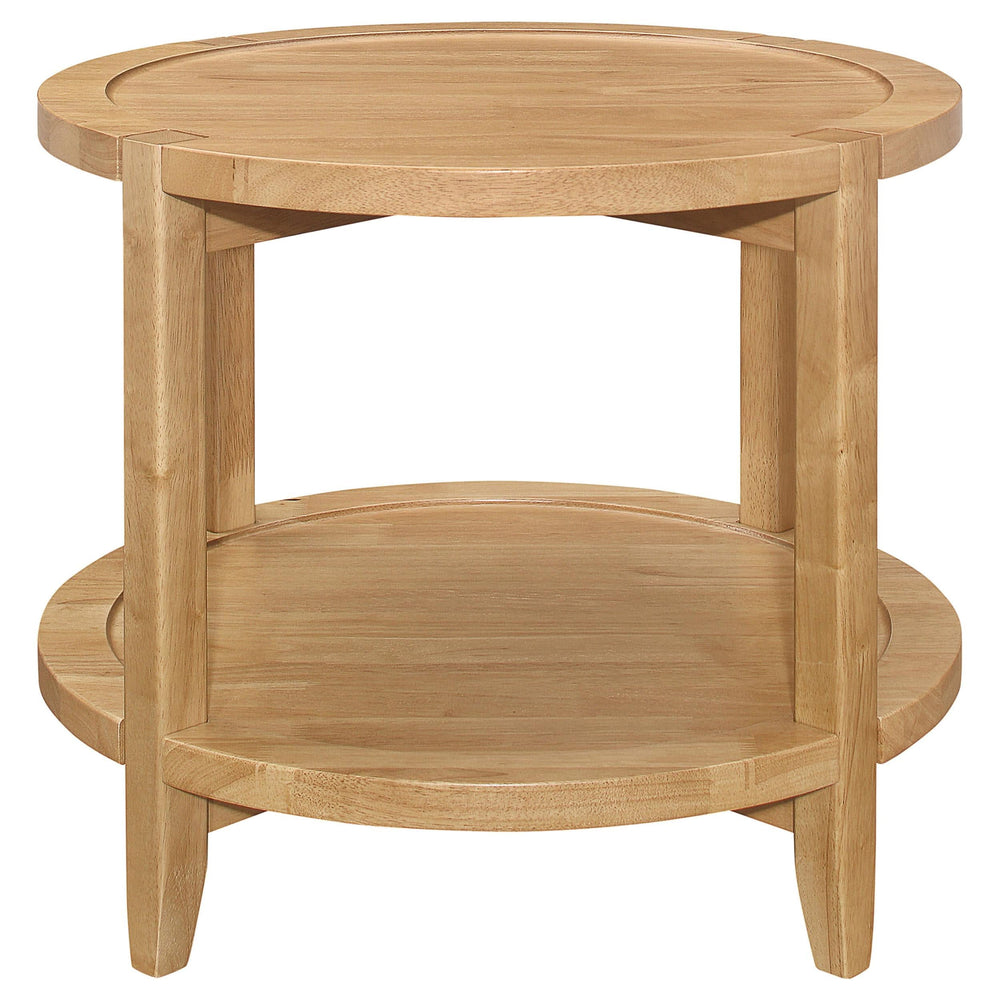 Mesa auxiliar redonda de madera maciza Camillo en color marrón arce