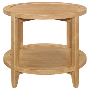 Mesa auxiliar redonda de madera maciza Camillo en color marrón arce