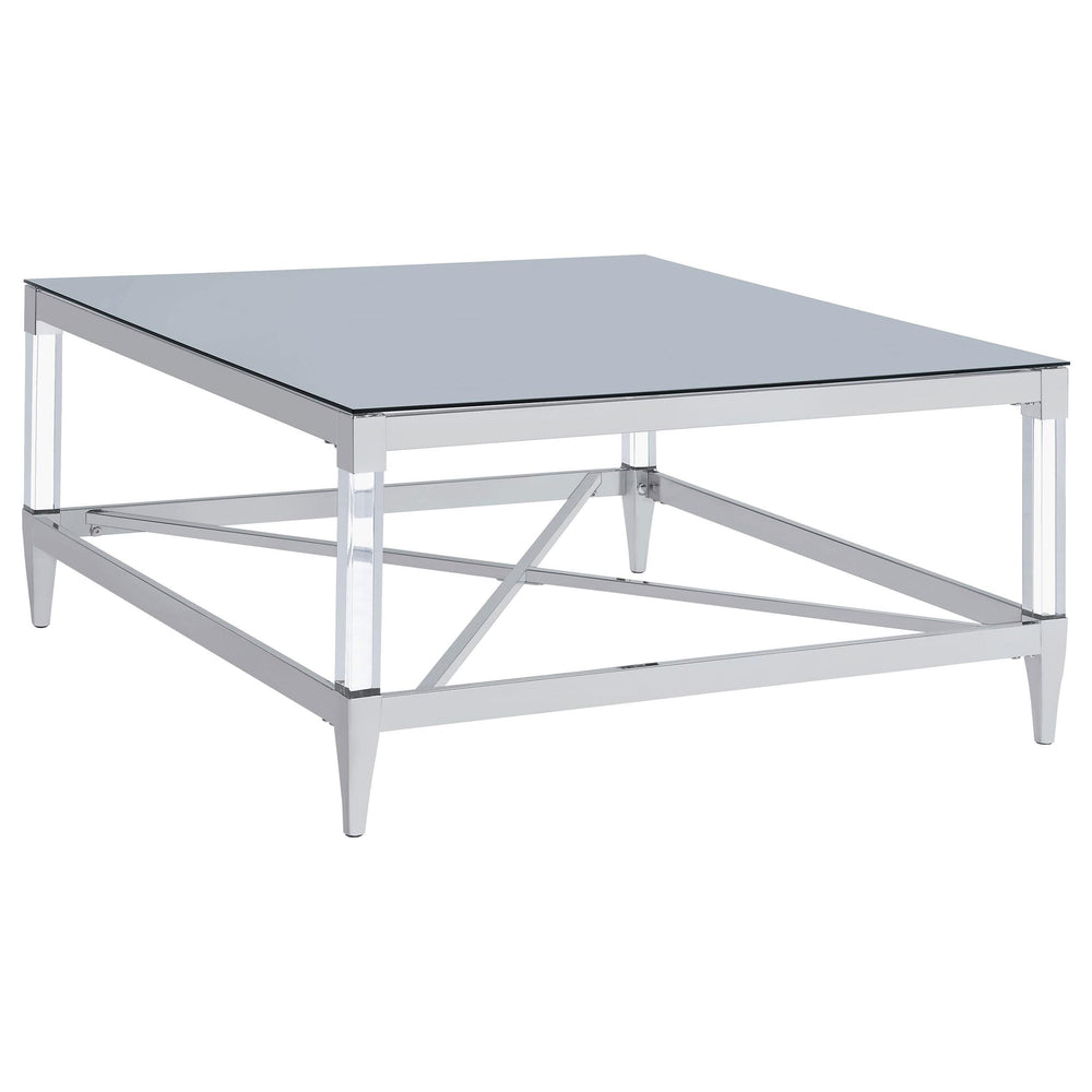 Mesa de centro cuadrada de acrílico templado con espejo Lindley, cromada
