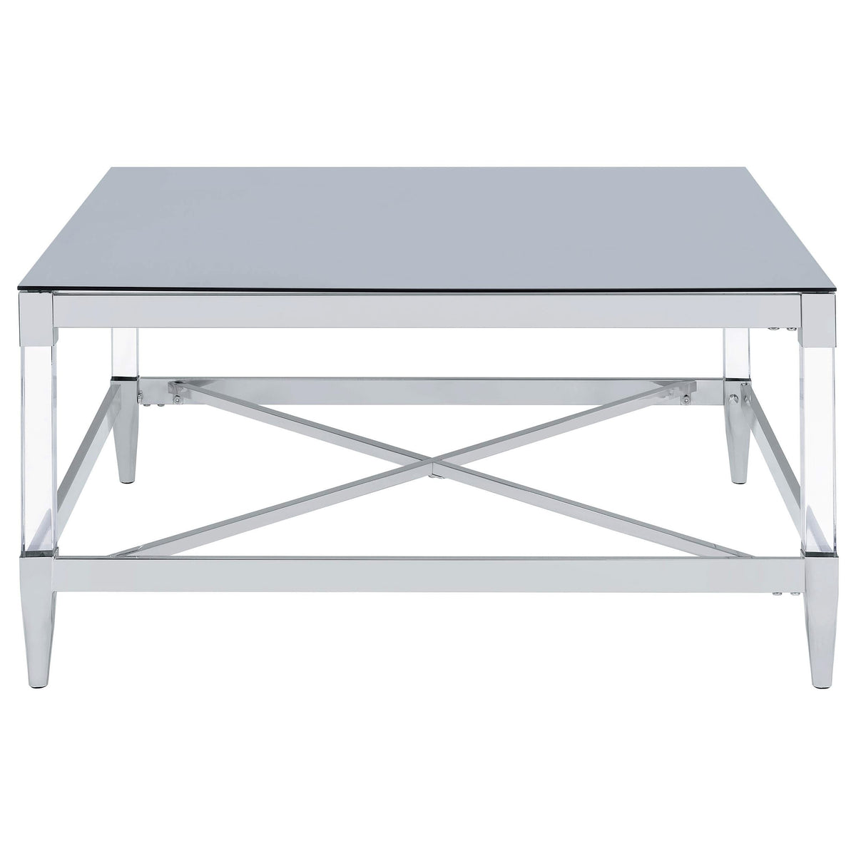 Mesa de centro cuadrada de acrílico templado con espejo Lindley, cromada