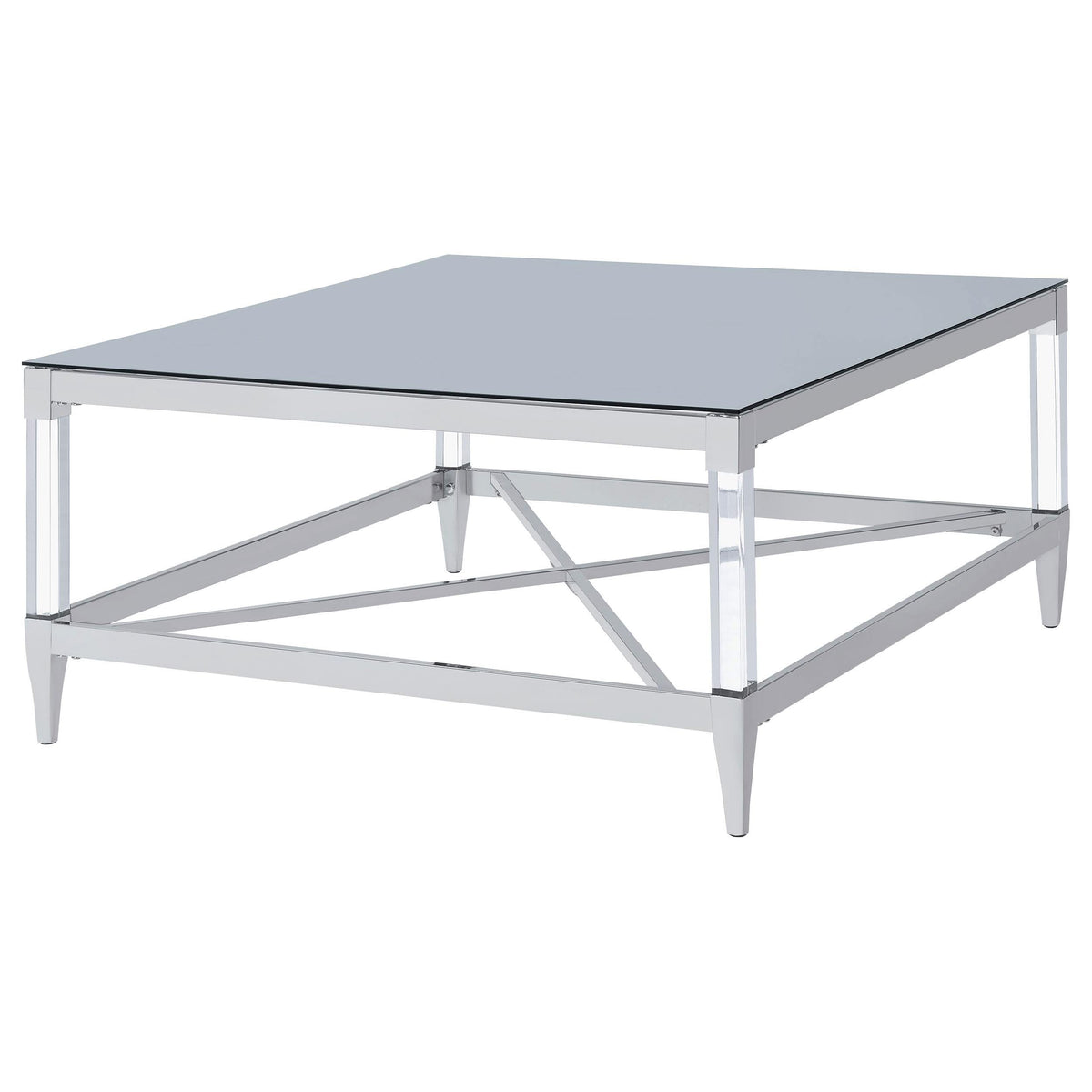 Mesa de centro cuadrada de acrílico templado con espejo Lindley, cromada
