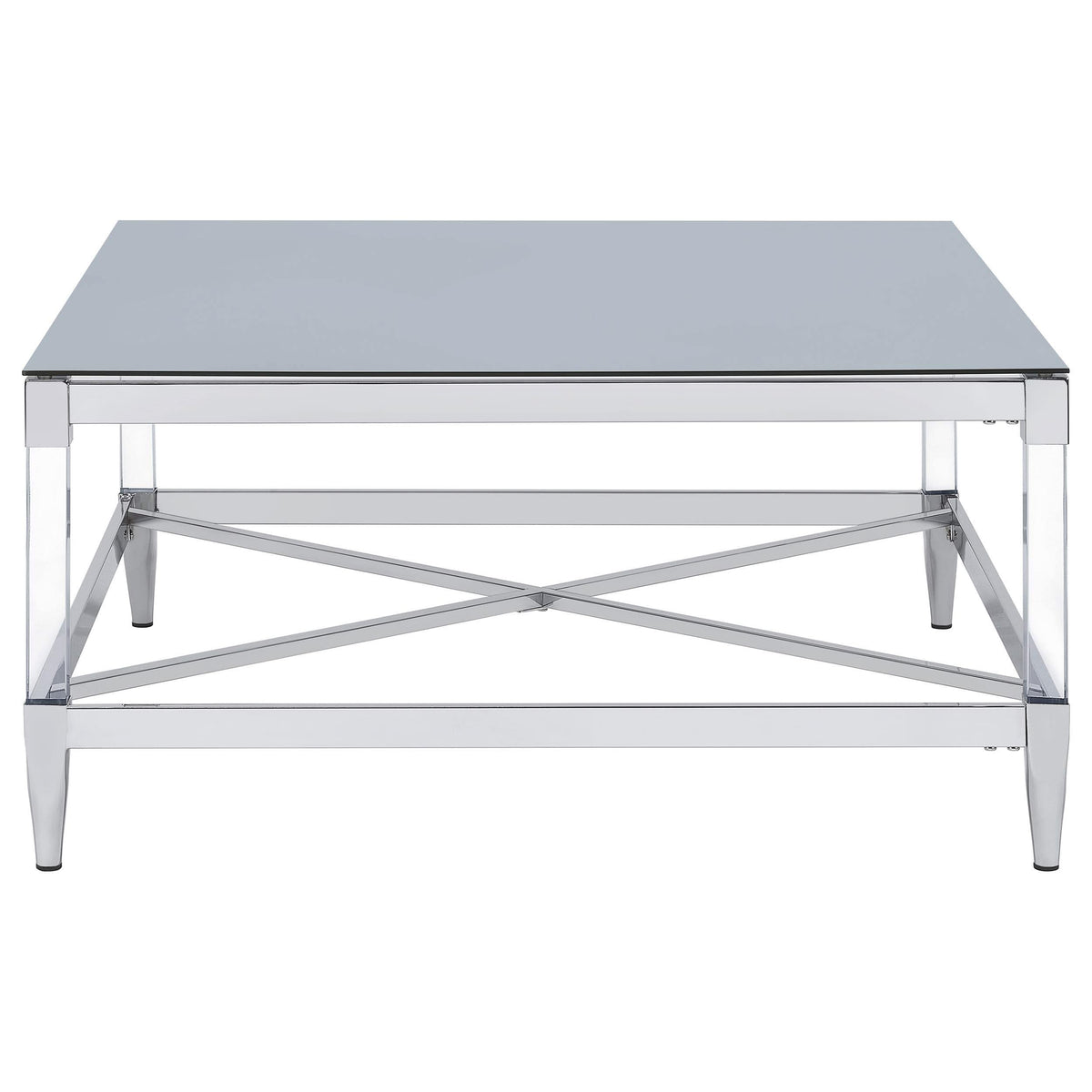 Mesa de centro cuadrada de acrílico templado con espejo Lindley, cromada
