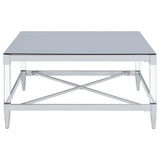 Mesa de centro cuadrada de acrílico templado con espejo Lindley, cromada
