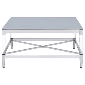 Mesa de centro cuadrada de acrílico templado con espejo Lindley, cromada