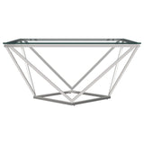 Mesa de centro geométrica Brittania con tapa de cristal cuadrada en níquel