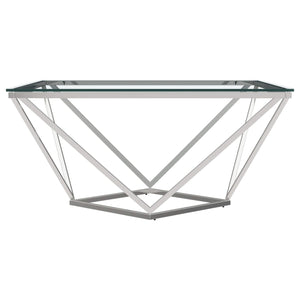 Mesa de centro geométrica Brittania con tapa de cristal cuadrada en níquel