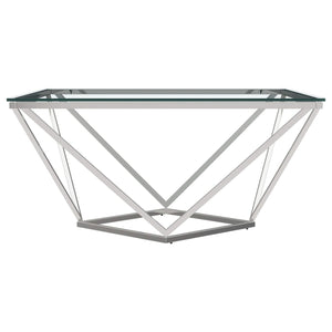 Mesa de centro geométrica Brittania con tapa de cristal cuadrada en níquel