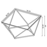 Mesa de centro geométrica Brittania con tapa de cristal cuadrada en níquel