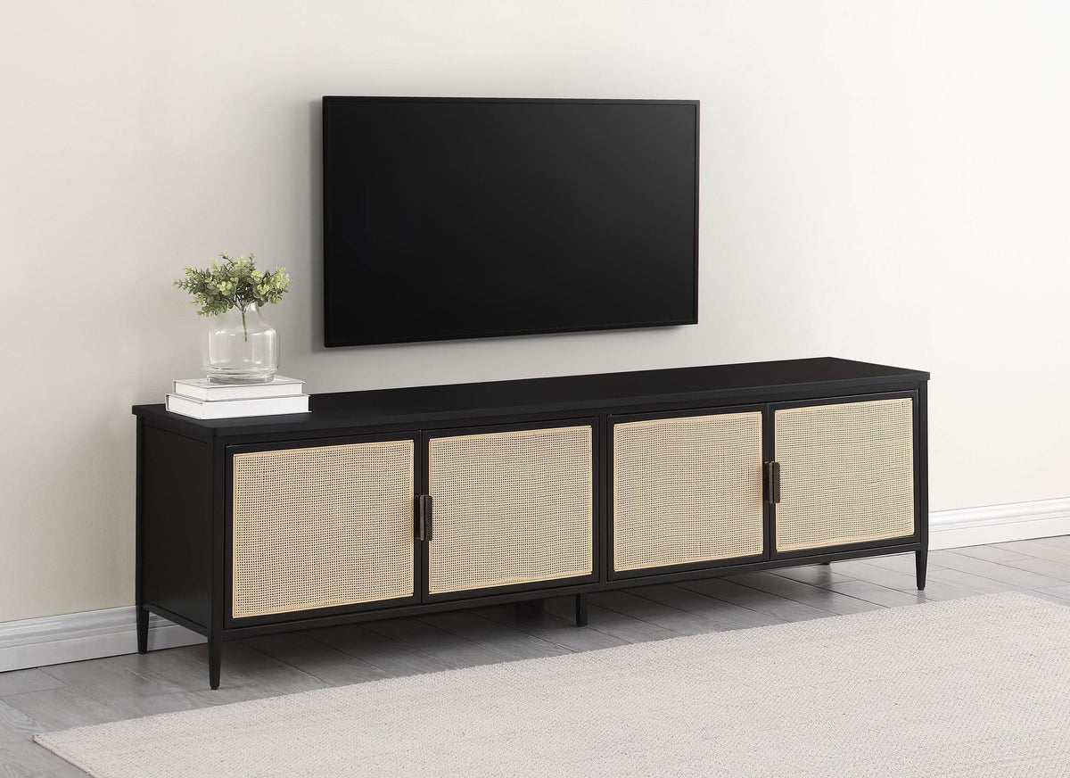 Consola multimedia Amherst de metal para TV de 78 pulgadas y 4 puertas, color negro