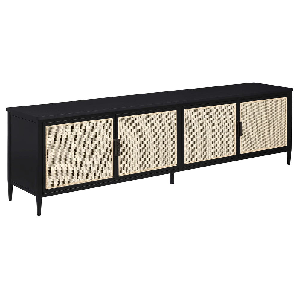 Consola multimedia Amherst de metal para TV de 78 pulgadas y 4 puertas, color negro