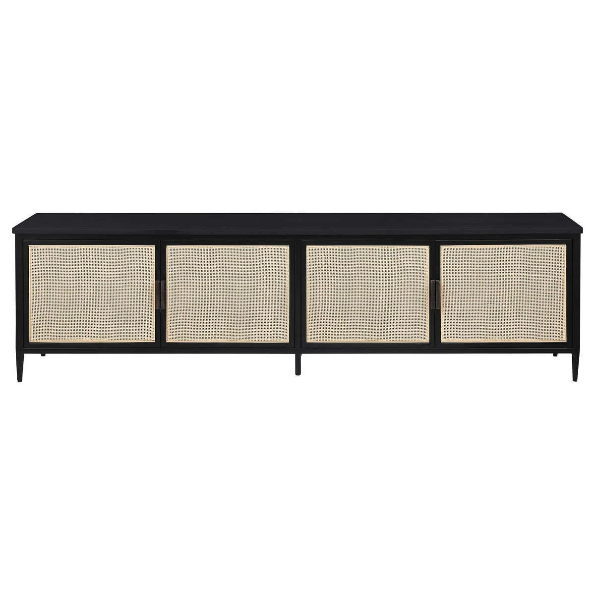 Consola multimedia Amherst de metal para TV de 78 pulgadas y 4 puertas, color negro