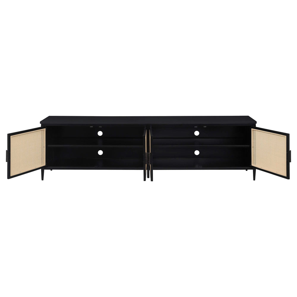 Consola multimedia Amherst de metal para TV de 78 pulgadas y 4 puertas, color negro
