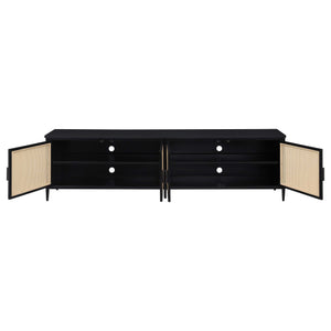 Consola multimedia Amherst de metal para TV de 78 pulgadas y 4 puertas, color negro
