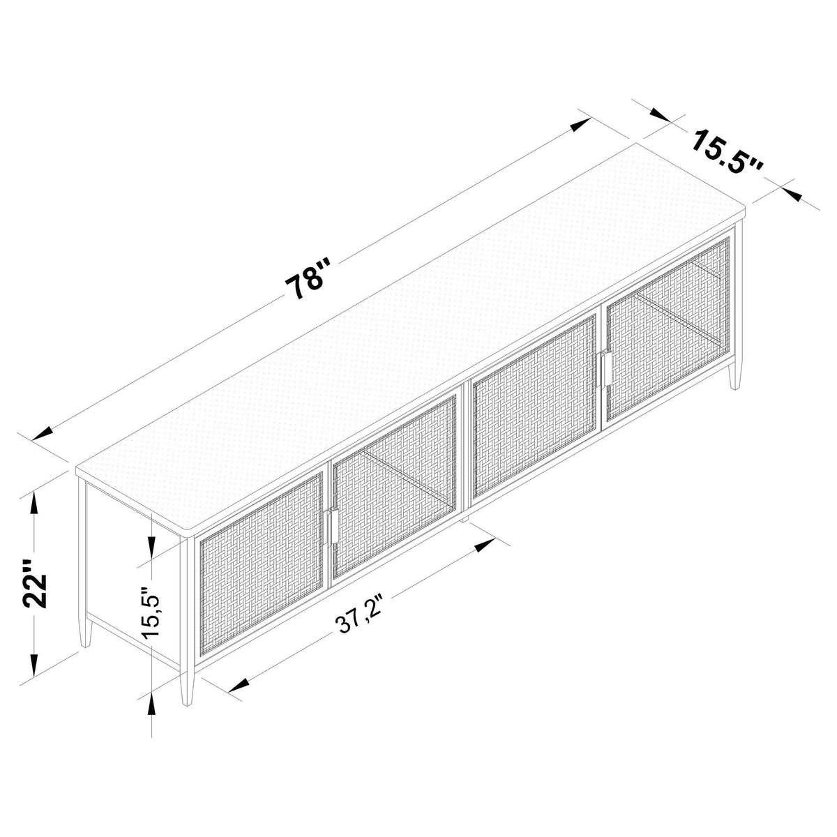Consola multimedia Amherst de metal para TV de 78 pulgadas y 4 puertas, color negro