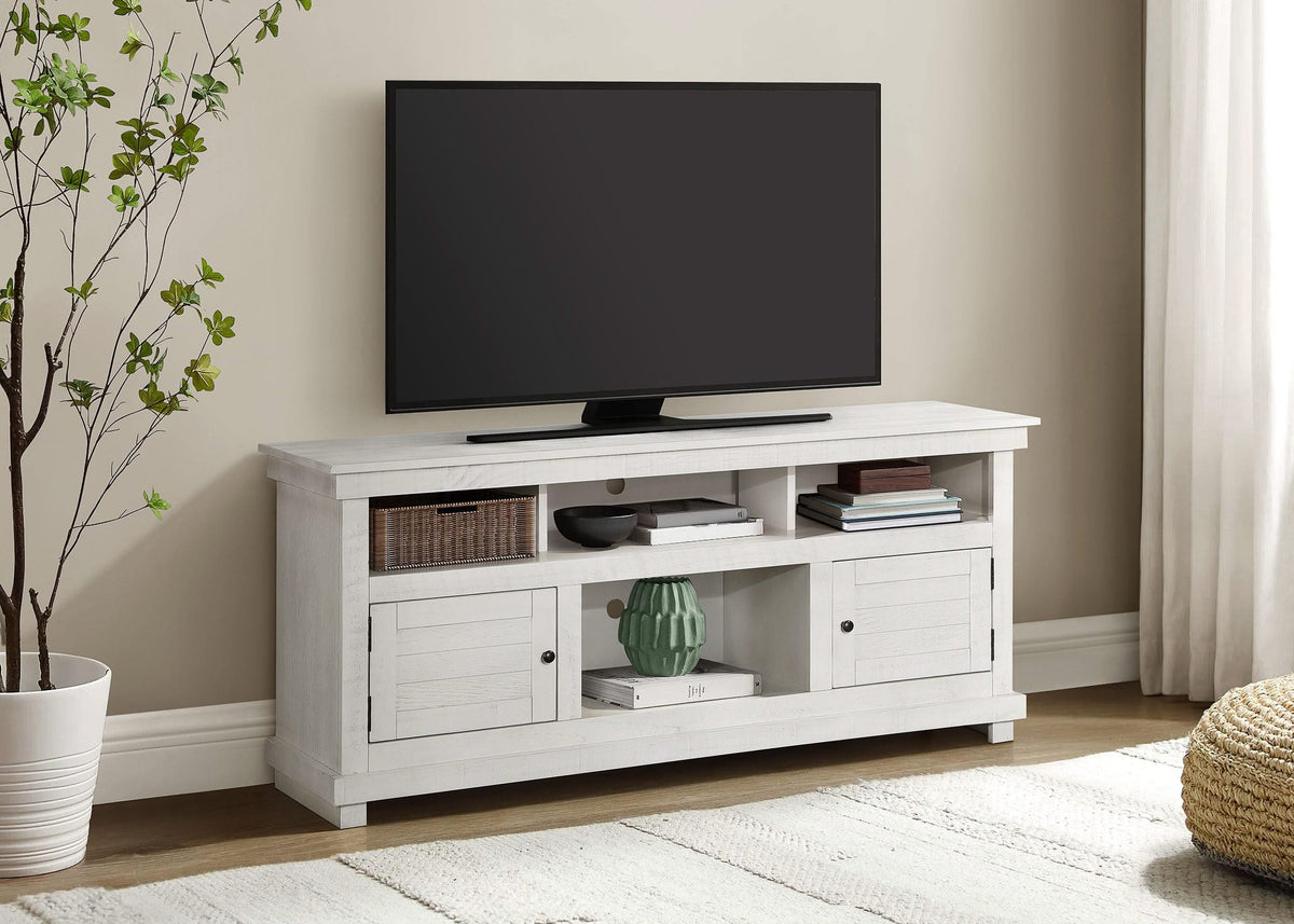 Consola multimedia Payne para TV de 60 pulgadas en blanco desgastado