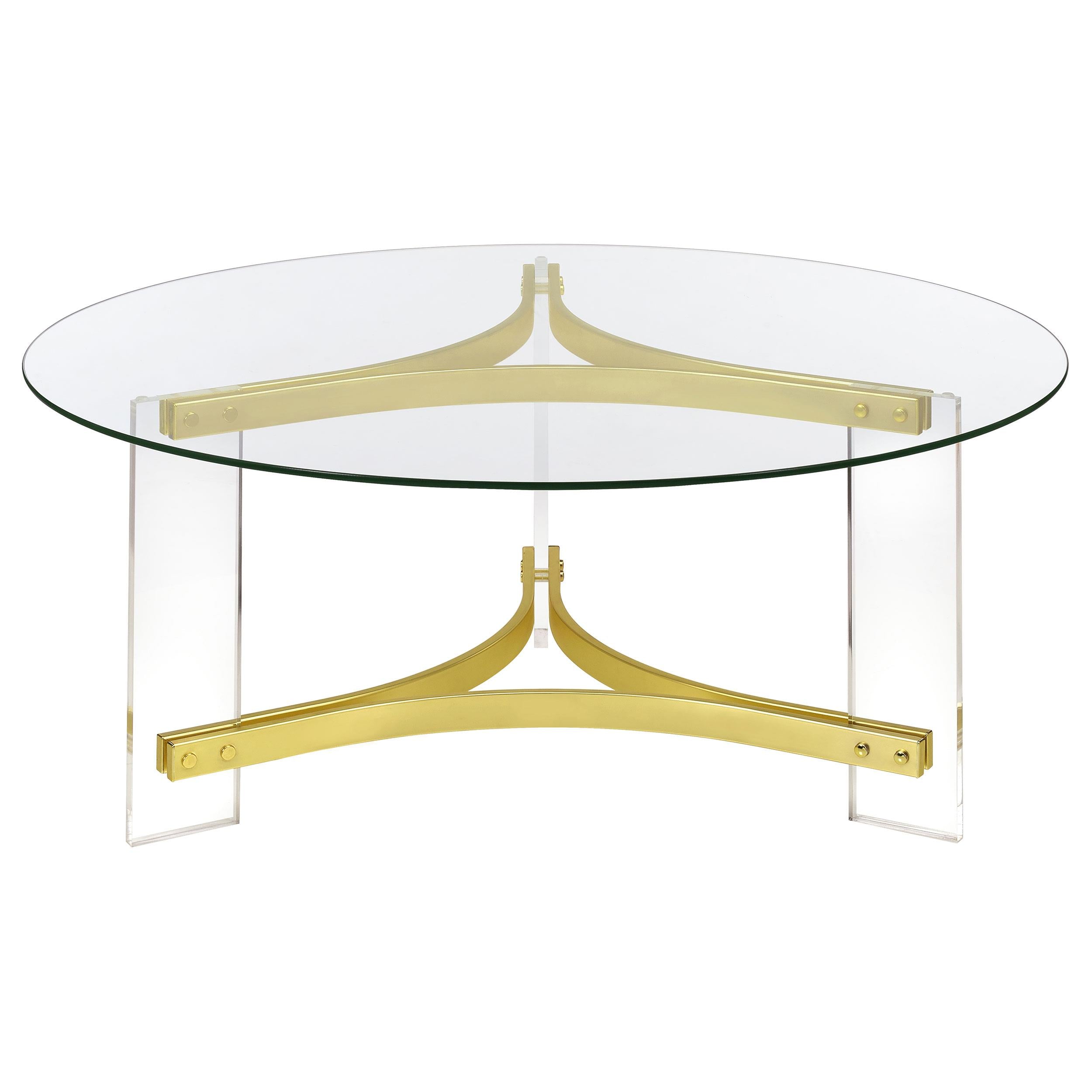 Janessa Round Glass Top Acrylic Leg Coffee Table Matte Brass