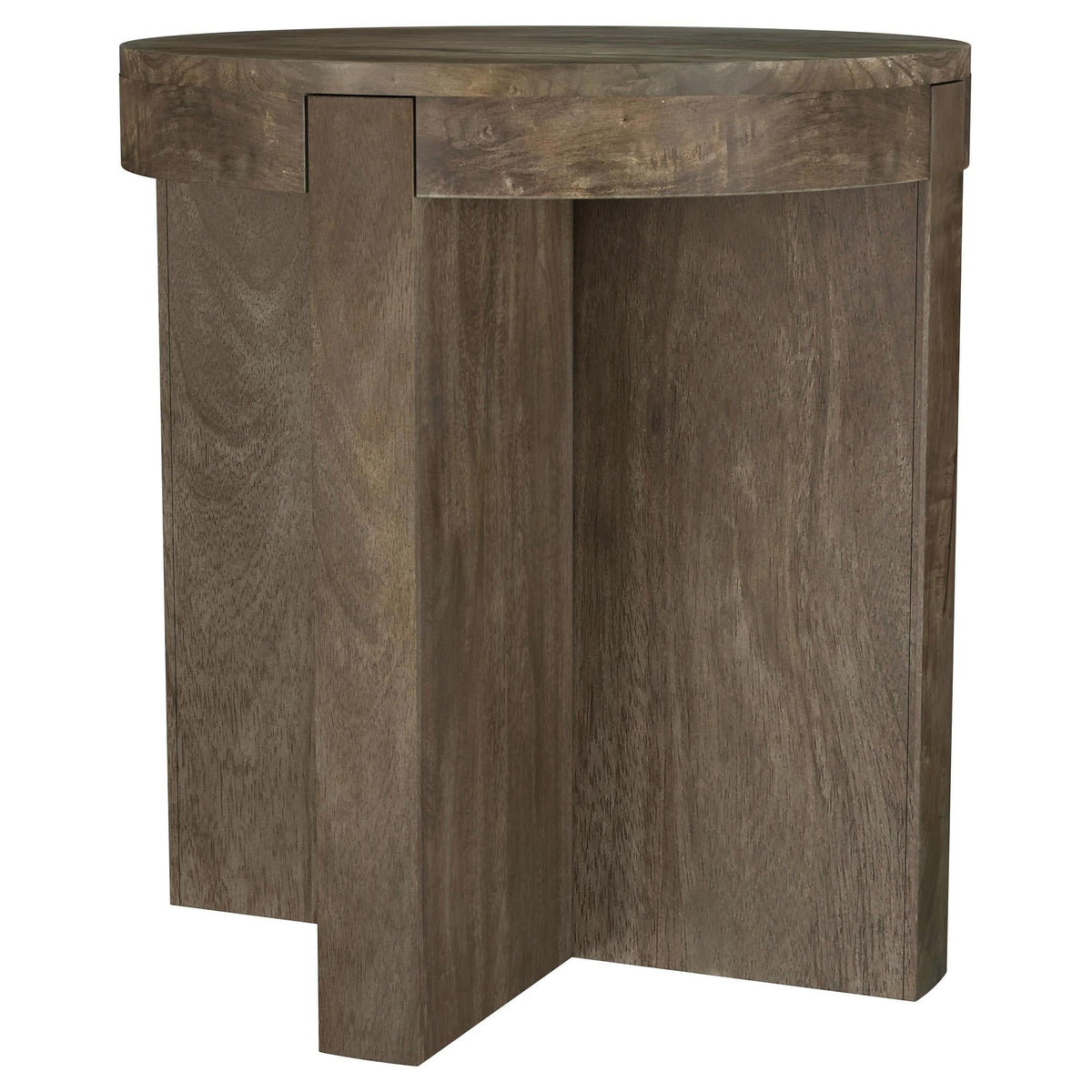 Mesa auxiliar redonda Kinkaid de madera maciza de mango marrón