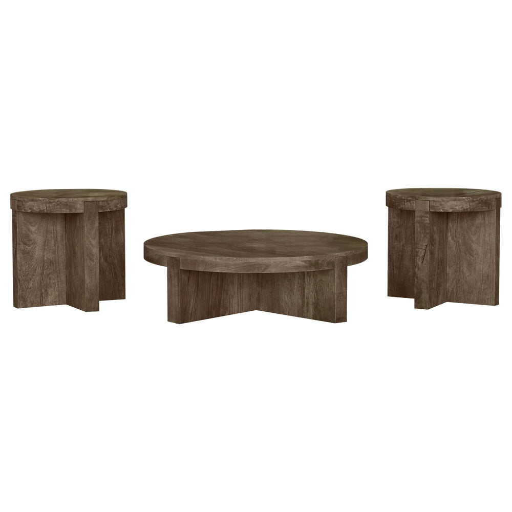 Juego de mesa de centro y auxiliar de madera maciza Kinkaid de 3 piezas, color marrón