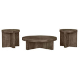 Juego de mesa de centro y auxiliar de madera maciza Kinkaid de 3 piezas, color marrón