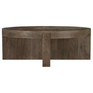 Mesa de centro redonda Kinkaid de madera maciza de mango marrón