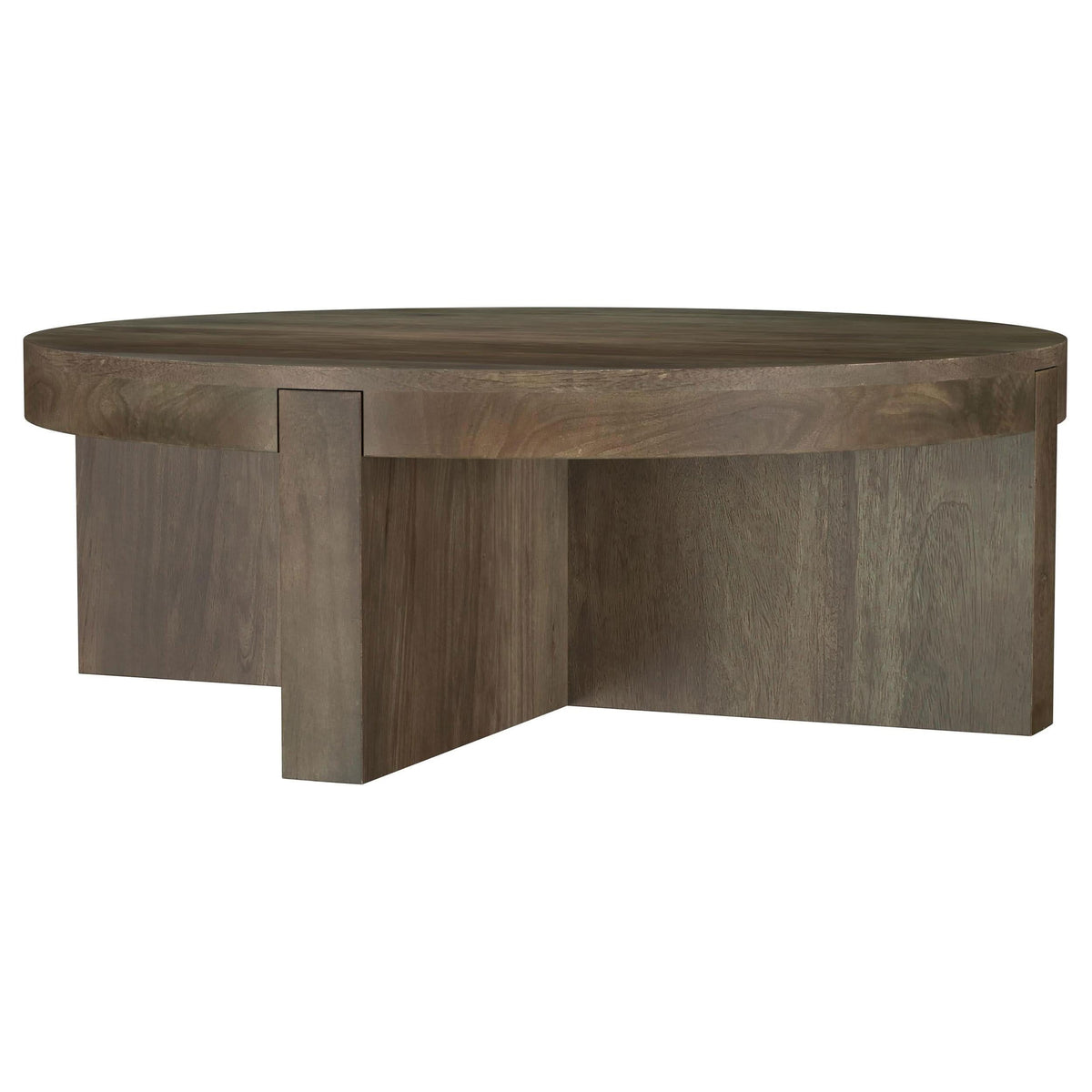 Mesa de centro redonda Kinkaid de madera maciza de mango marrón