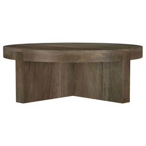 Mesa de centro redonda Kinkaid de madera maciza de mango marrón