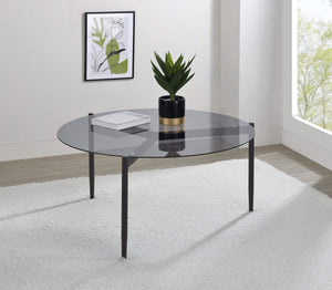 Mesa de centro redonda Rosalie con tapa de cristal ahumado, color gris