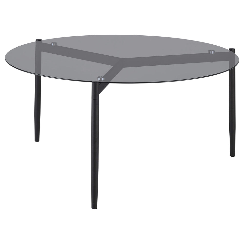 Mesa de centro redonda Rosalie con tapa de cristal ahumado, color gris