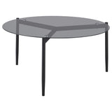 Mesa de centro redonda Rosalie con tapa de cristal ahumado, color gris
